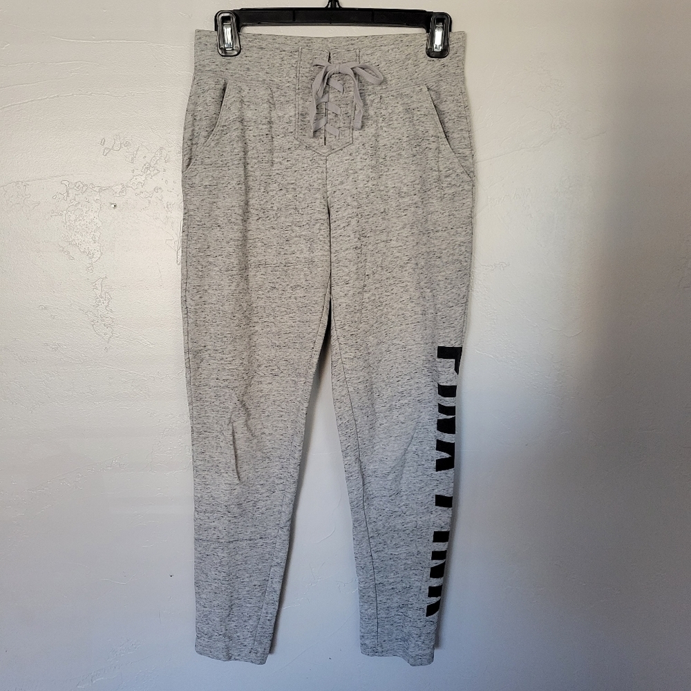 PINK VS Victoria's Secret Grey Joggers Sweatpants Lace Up Front Logo Pockets XS